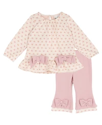 Rare Editions Baby Girls' Heart Double Knit Top and Rib Legging, 2-Piece Set