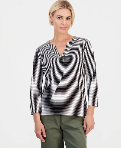 Style & Co Petite Split-Neck 3/4-Sleeve Tunic, Macy's Exclusive
