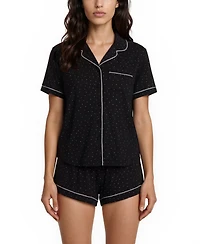 Flora by Nikrooz Women's Gabriella Notch Collar Shirt and Pajama Shorts, 2-Piece Set