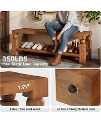 Tribesigns Solid Wood Shoe Bench, 47" Farmhouse Entryway Bench with Shoe Storage, Shoe Organizer Storage Bench, Long Rustic Bench Seating