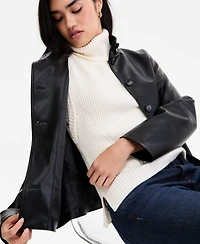 Calvin Klein Women's Faux Leather Button Up Jacket, Created for Macy's