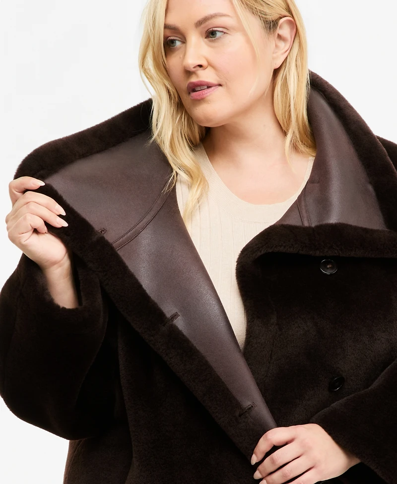 Calvin Klein Plus Funnel-Neck Teddy Jacket, Created for Macy's