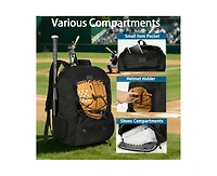 Furlihong 29L Baseball Backpack for Youth and Adult - Softball Bag with Shoe Compartment Fence Hook, Holds Bat, Mitten, Helmet, Caps Gear