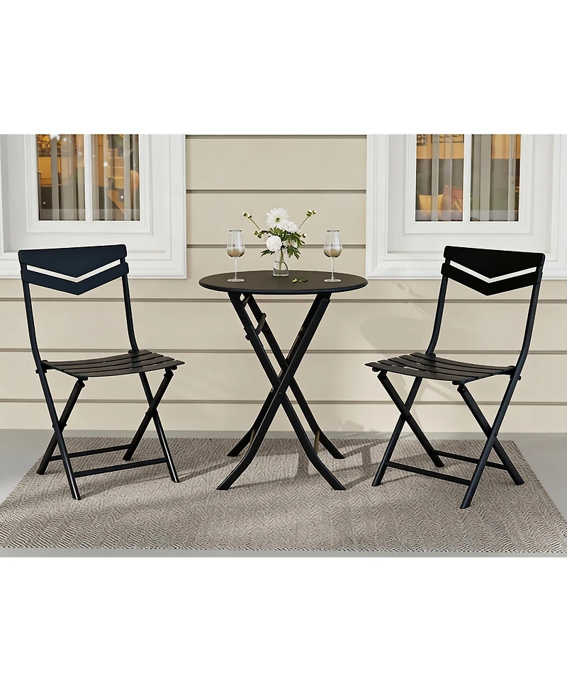 gaomon 3-Piece Folding Patio Bistro Set with Round Table and 2 Chairs, Space-Saving Metal Outdoor/Indoor Furniture for Balcony
