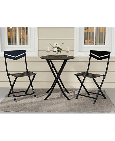 gaomon 3-Piece Folding Patio Bistro Set with Round Table and 2 Chairs, Space-Saving Metal Outdoor/Indoor Furniture for Balcony