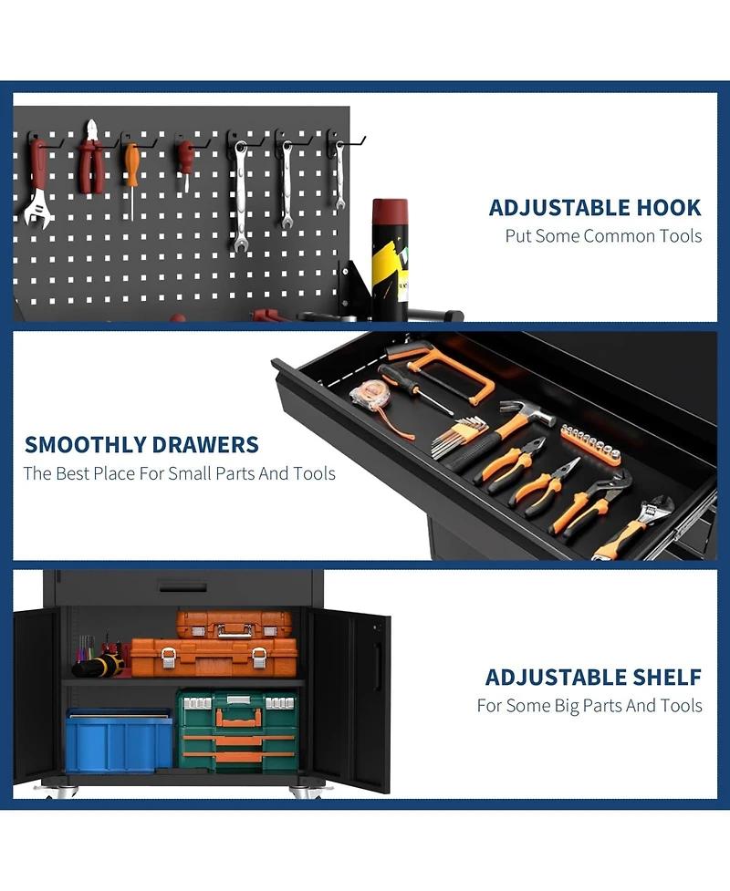 gaomon 35 Inch Heavy Duty Rolling Tool Cabinet with 2 Adjustable Shelves, Mobile Workbench for Garage, Workshop