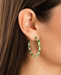 Sterling Forever Rhodium-Plated Brass Bezel Set Mixed Cubic Zirconia Hoop Earrings