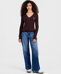 Madden Girl Juniors' Longline V-Neck Cable-Knit Sweater