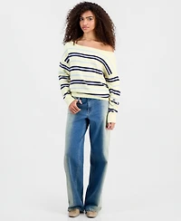 Madden Girl Juniors' Slouchy Off-The-Shoulder Striped Sweater