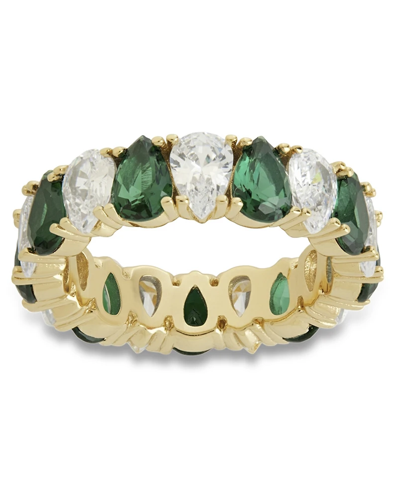 Sterling Forever Silver Pear Cut Emerald Cubic Zirconia Celebration Band Ring