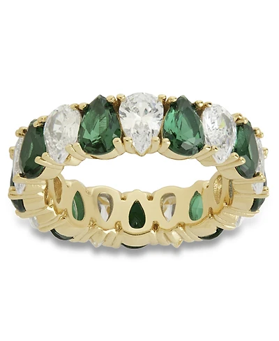 Sterling Forever Silver Pear Cut Emerald Cubic Zirconia Celebration Band Ring