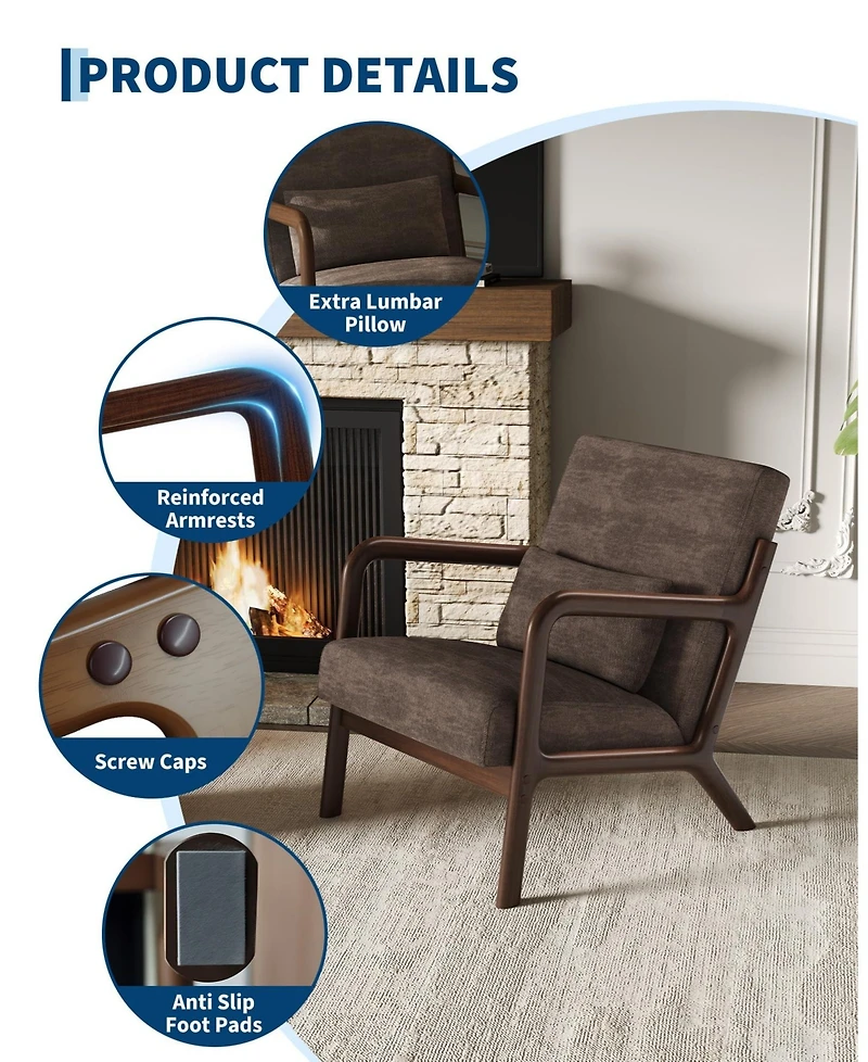 gaomon 2-Piece Chenille Accent Chairs, Mid-Century Style, Sturdy Wooden Frame, Comfortable Reading Chair with Lumbar Pillow