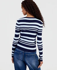 Hooked Up by Iot Juniors' Striped Snap Henley Stripe Sweater