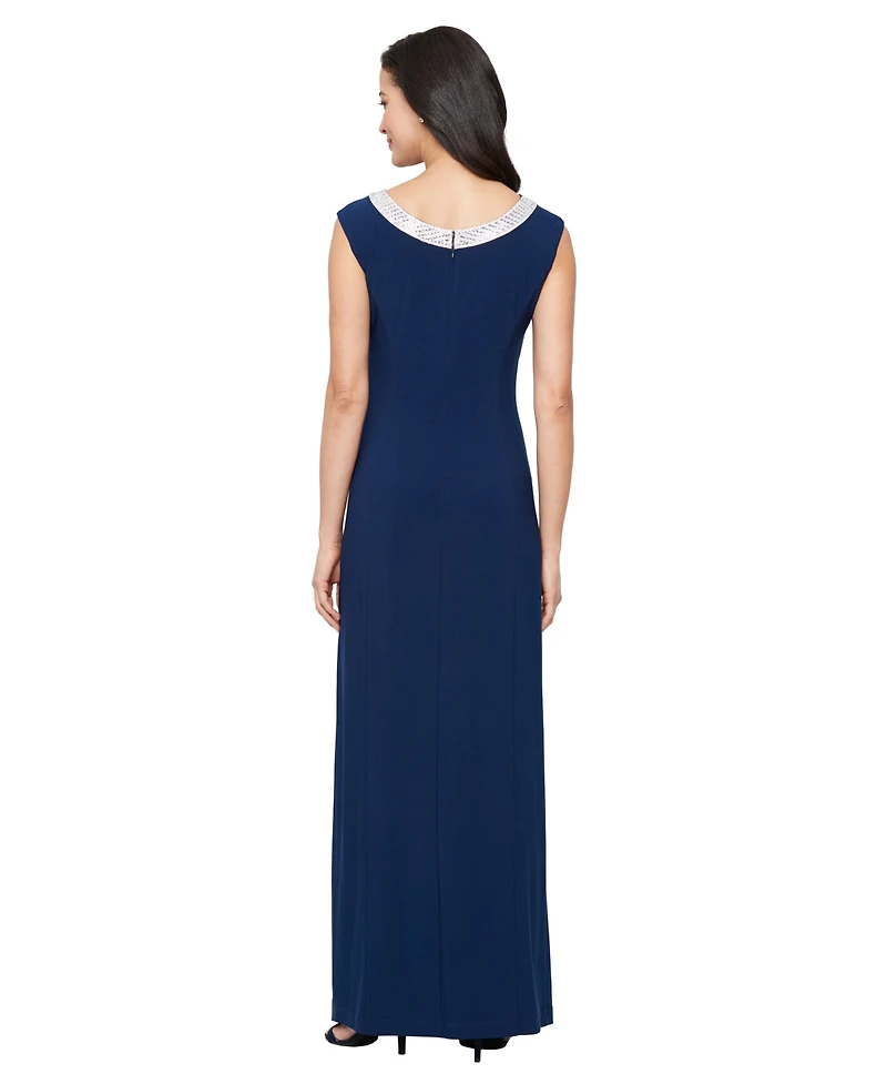 Alex Evenings Petite Embellished Collar Jersey Formal Dress