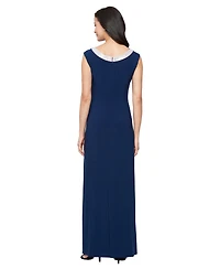 Alex Evenings Petite Embellished Collar Jersey Formal Dress