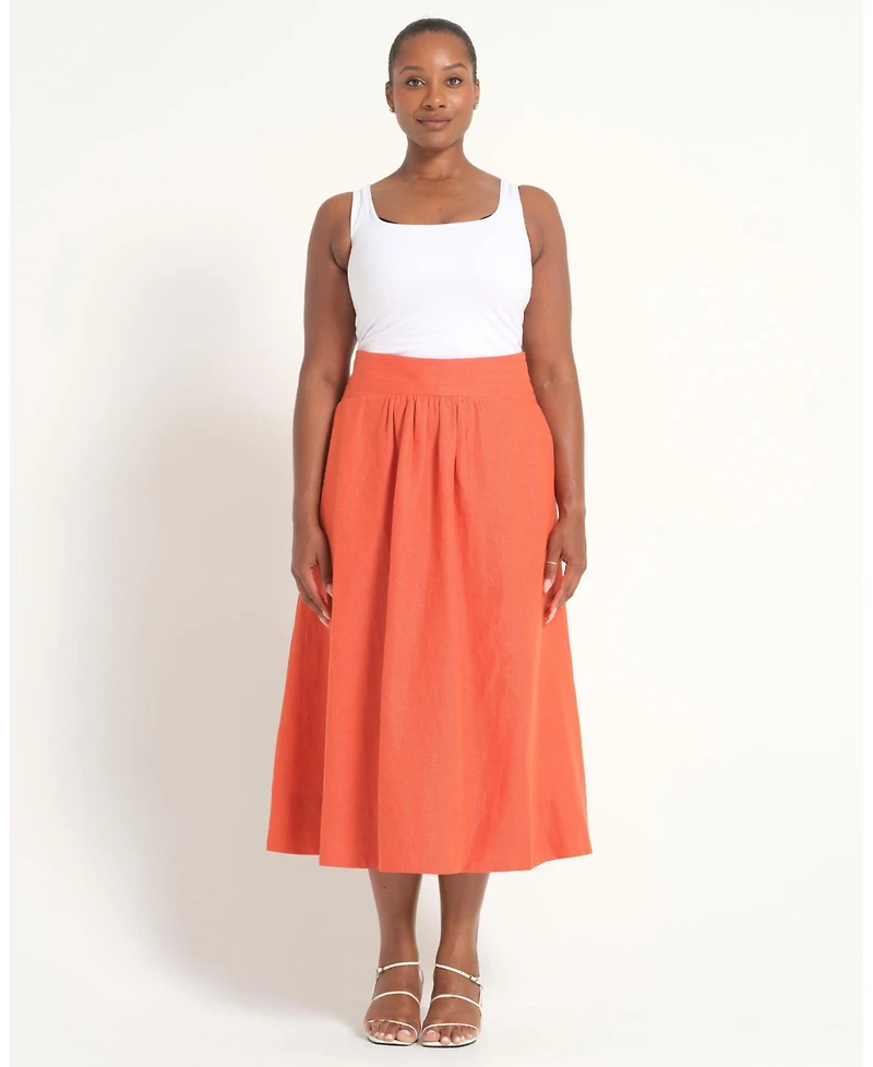Estelle Women's Kaia Linen Gathered A-Line Midi Skirt