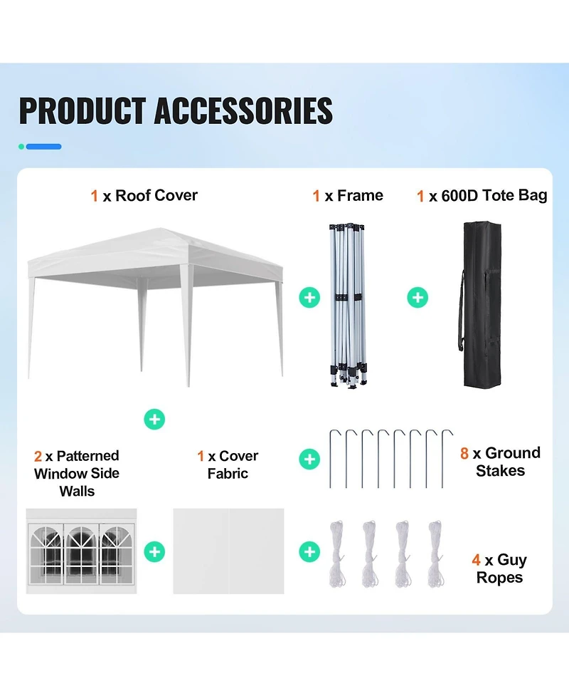 Cozito Pop Up Canopy, 10 x 10 feet Gazebo Tent with 3 Sidewalls and 2 Windows
