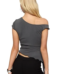 Edikted Womens Asymmetric Off Shoulder Wrap Top