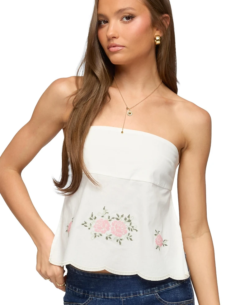 Edikted Women's Shiri Floral Embroidered Backless Top