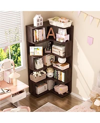 Aheaplus 5-Tier Corner Bookshelf, Space-saving Bookcase Display Storage Shelf
