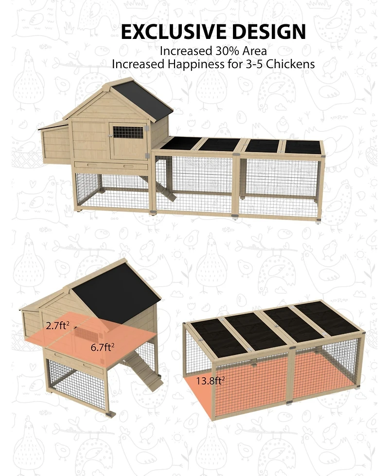 Gaomon Wooden Chicken Coop for Chickens with Run for Outdoor Storage