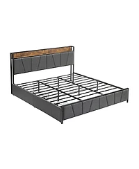 homfan Upholstered Bed Frame with Storage Headboard, Charging Station, 2 Drawers, Metal Slat Support