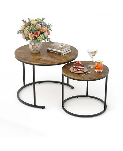 gaomon Round Nesting Coffee Table Set of 2, Round Coffee Table for Living Room, Space Saving Nesting Tables, Metal Frame