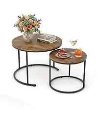gaomon Round Nesting Coffee Table Set of 2, Round Coffee Table for Living Room, Space Saving Nesting Tables, Metal Frame