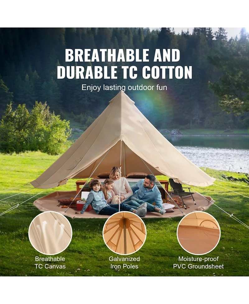 Cozito Canvas Bell Tent, 4 m / 13.12 feet Yurt Tent with Stove Jack and 8 Windows