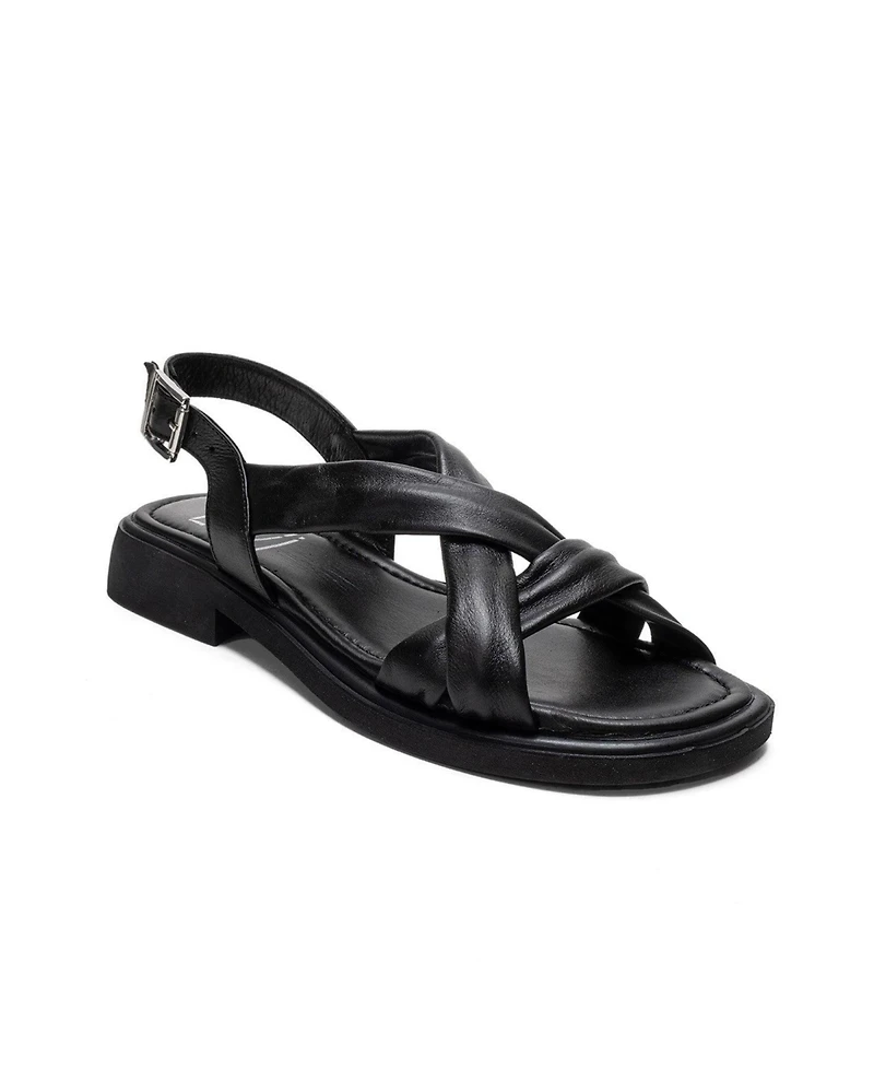 Forever & Always Shoes Women's Frand Leather Crisscross Strap Sandal