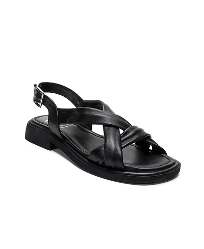 Forever & Always Shoes Women's Frand Leather Crisscross Strap Sandal