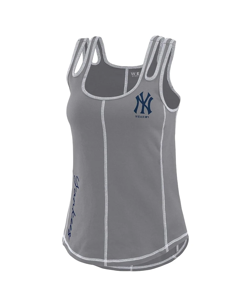 Wear by Erin Andrews Women's Gray New York Yankees Contrast Stitch Tank Top