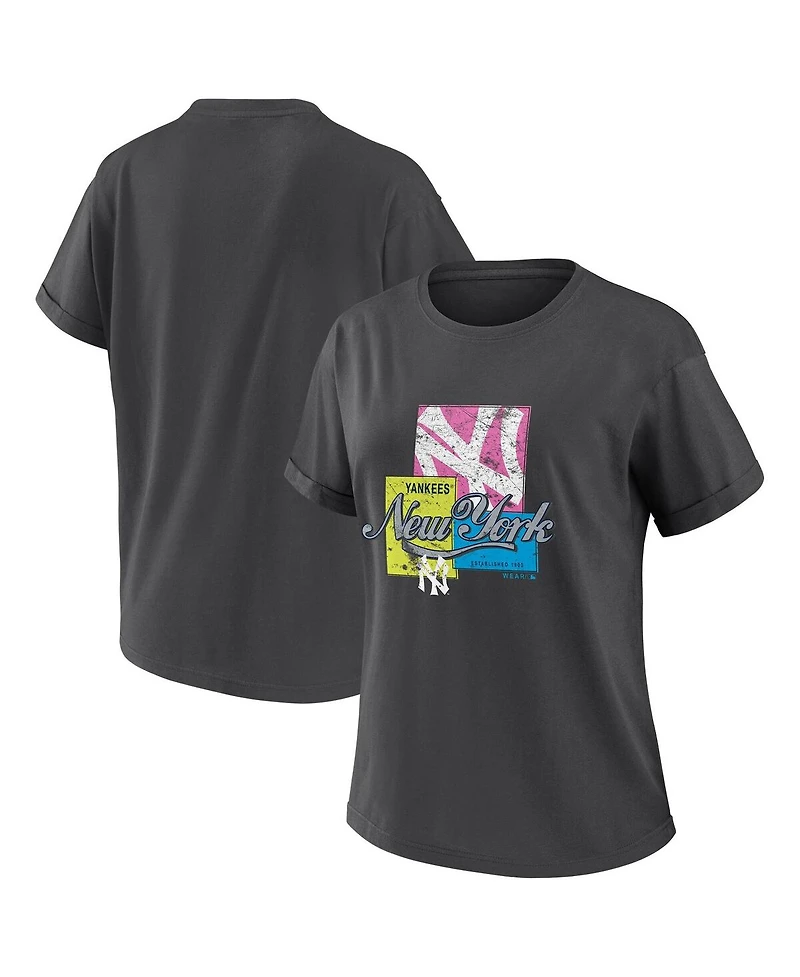 Wear by Erin Andrews Women's Charcoal New York Yankees Domestic Box Color Boyfriend T-Shirt