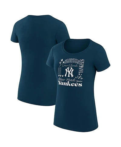 G-iii 4Her by Carl Banks Women's Navy New York Yankees Super-Slim Fit Lightweight Collage Team Graphic Crew Neck T-Shirt