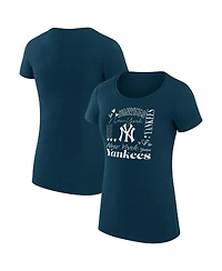 G-iii 4Her by Carl Banks Women's Navy New York Yankees Super-Slim Fit Lightweight Collage Team Graphic Crew Neck T-Shirt
