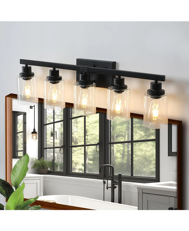 Busdays 31 Inch Modern 5 Light Bathroom Vanity Light Fixture Industrial Wall Sconce with Glass Shades for Mirror Bathroom Bedroom Hallway No Bulbs