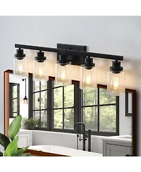 Busdays 31 Inch Modern 5 Light Bathroom Vanity Light Fixture Industrial Wall Sconce with Glass Shades for Mirror Bathroom Bedroom Hallway No Bulbs