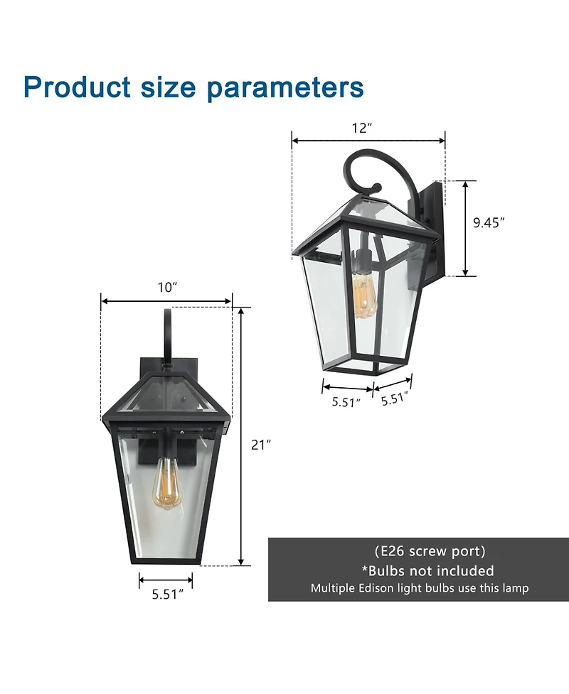 Busdays 21 Inch H 1 Pack Outdoor Wall Lantern Light Modern Metal and Glass Sconce for Porch Patio Garden Lighting No Bulb