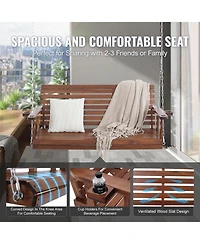 Cozito Wooden Porch Swing 5.5 feet with Cup Holders, Steel Chains and Cedar Wood Seat