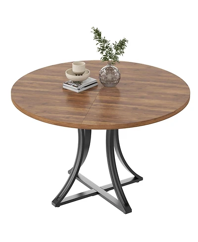 gaomon Industrial Round Dining Table Seats 4-6, Space-Saving Circle Kitchen Table with x-Shaped Stable Pedestal Base, Round Dining Room Table