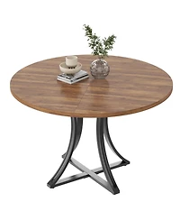 gaomon Industrial Round Dining Table Seats 4-6, Space-Saving Circle Kitchen Table with x-Shaped Stable Pedestal Base, Round Dining Room Table