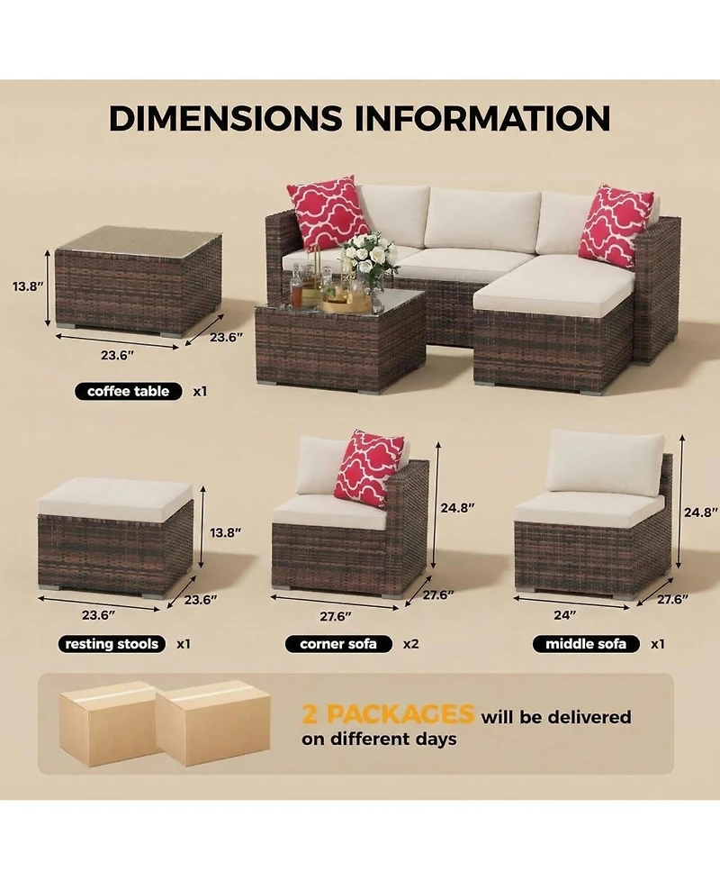 gaomon 5-Piece Patio Conversation Set with Glass Storage Table