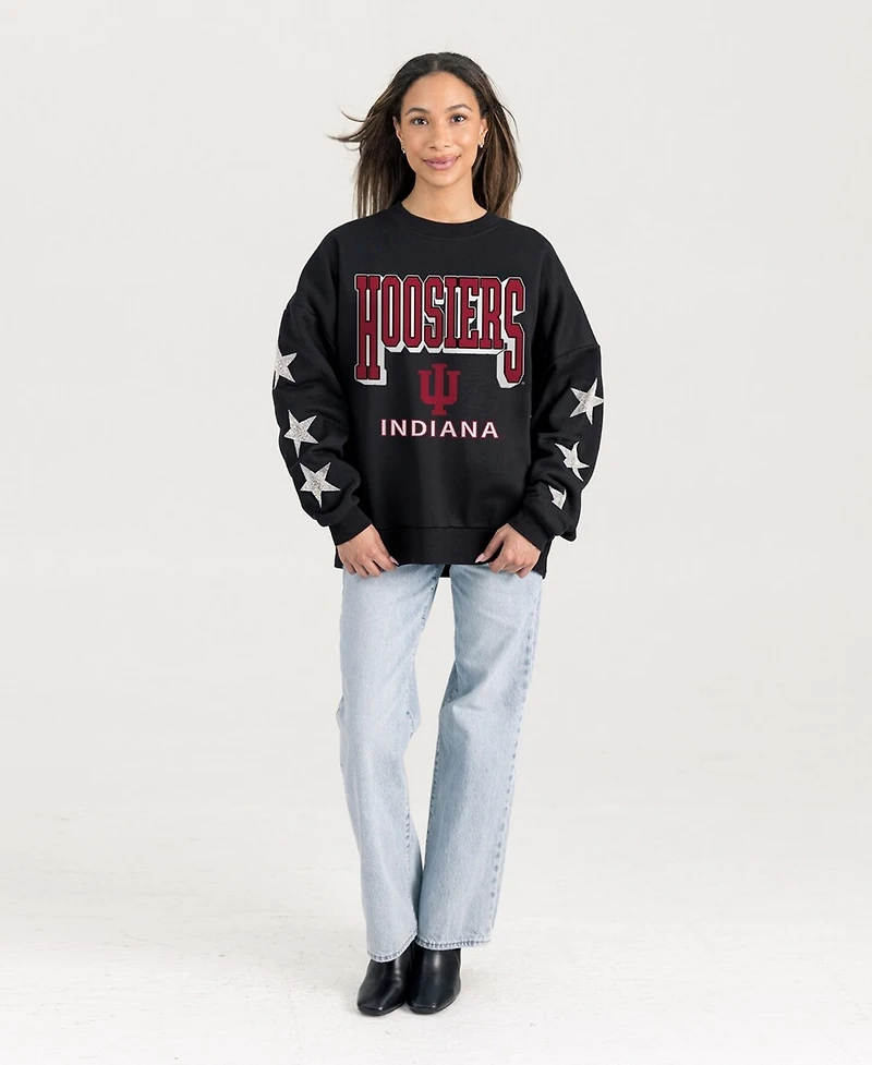 Gameday Couture Women's Black Indiana Hoosiers Pure Victory Relaxed Rhinestone Pullover Sweatshirt