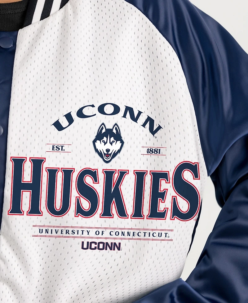 Gameday Couture Women's Navy UConn Huskies Oversized Inner Drive Varsity Rhinestone Full-Snap Bomber Jacket