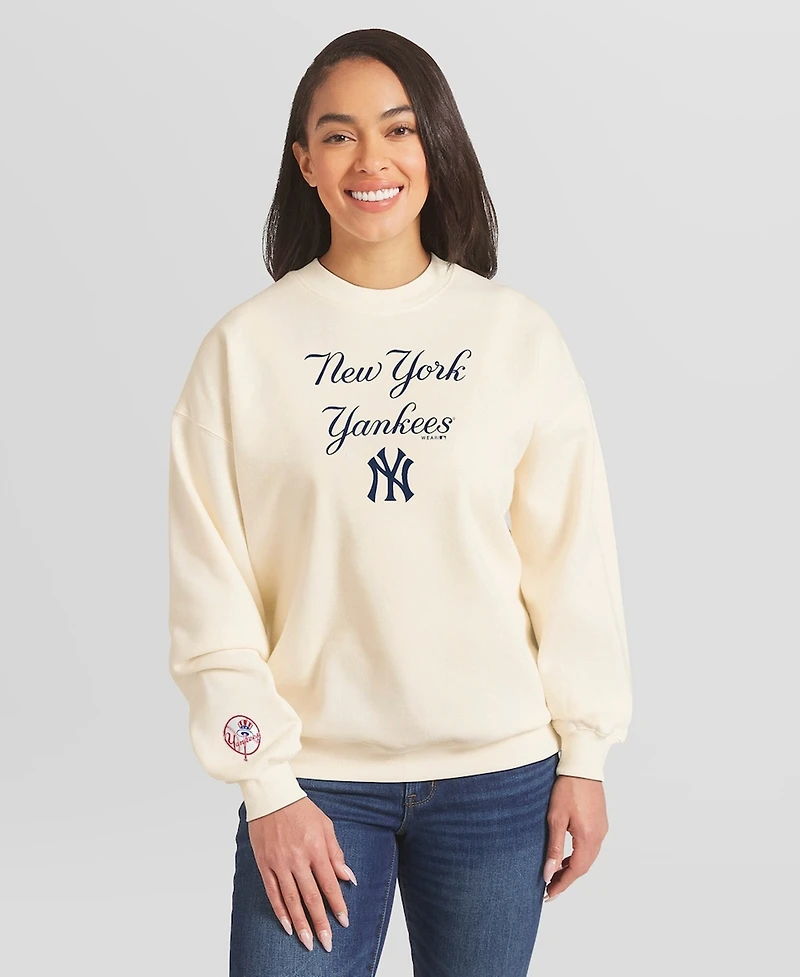 Wear by Erin Andrews Women's Cream New York Yankees Heavyweight Crew Neck Sweatshirt