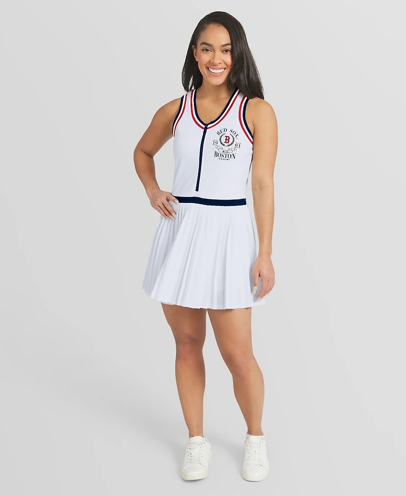 Wear by Erin Andrews Women's White Boston Red Sox Zip-Front Pleated Tri-Blend Scoop Neck Tank Dress