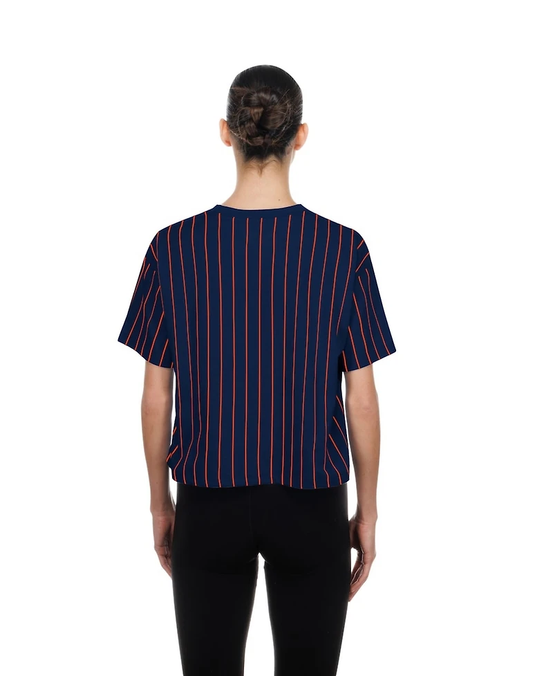 New Era Women's Navy Detroit Tigers Throwback Meshback Pinstripe Boxy T-Shirt