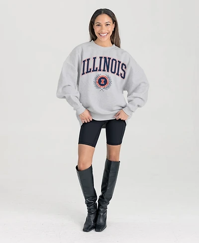 Gameday Couture Women's Ash Illinois Fighting Illini Oversized Tradition Refined Premium Fleece Sweatshirt