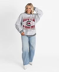 Gameday Couture Women's Ash South Carolina Gamecocks Oversized Fade Route Ringer Stripe Sweatshirt