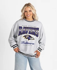 Gameday Couture Women's Ash/Black Baltimore Ravens Oversized Gridiron Drive Ringer Stripe Sweatshirt